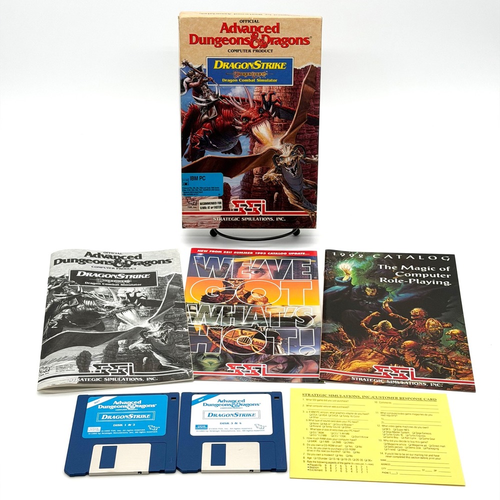 DragonStrike PC Big Box Game AD&D SSI 3.5 Floppy Disks Dragonlance CIB 1990